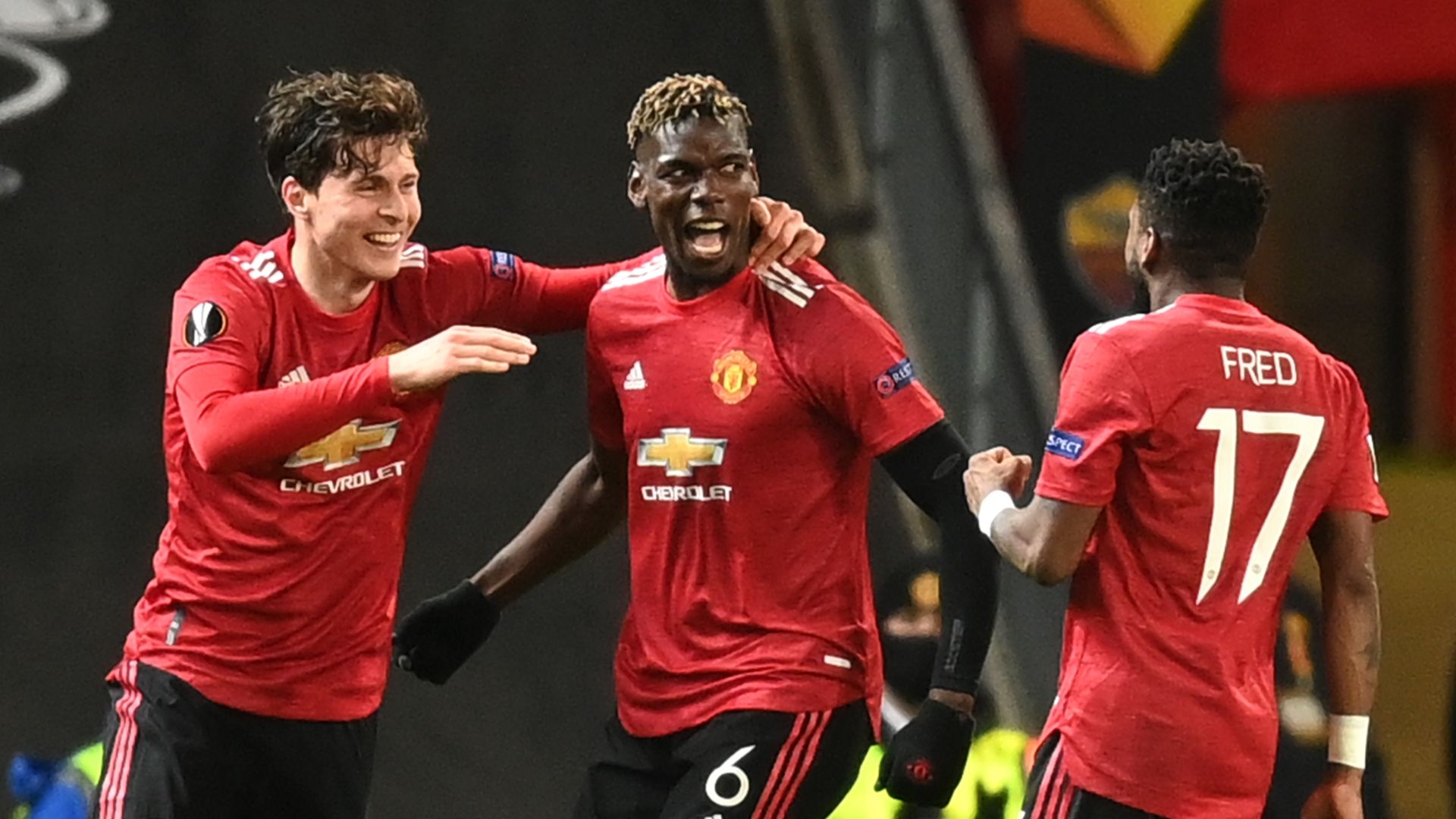 Pogba celebrating Manchester United Roma Europa League