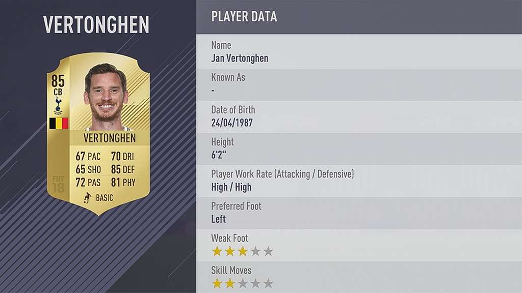 FIFA 18 Ratings Vertonghen