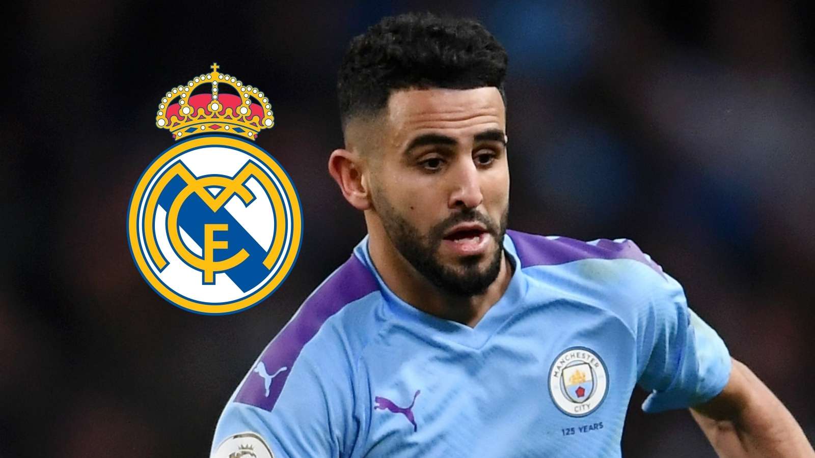 Riyad Mahrez, Man City, Real Madrid badge