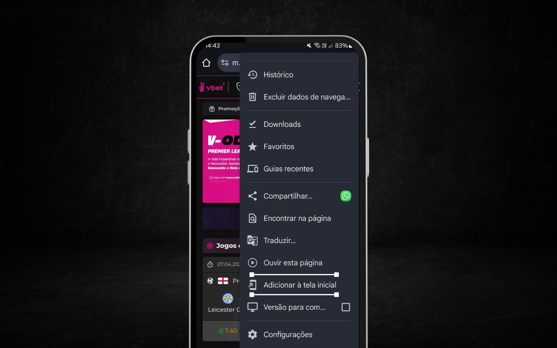 Atalho site móvel VBet