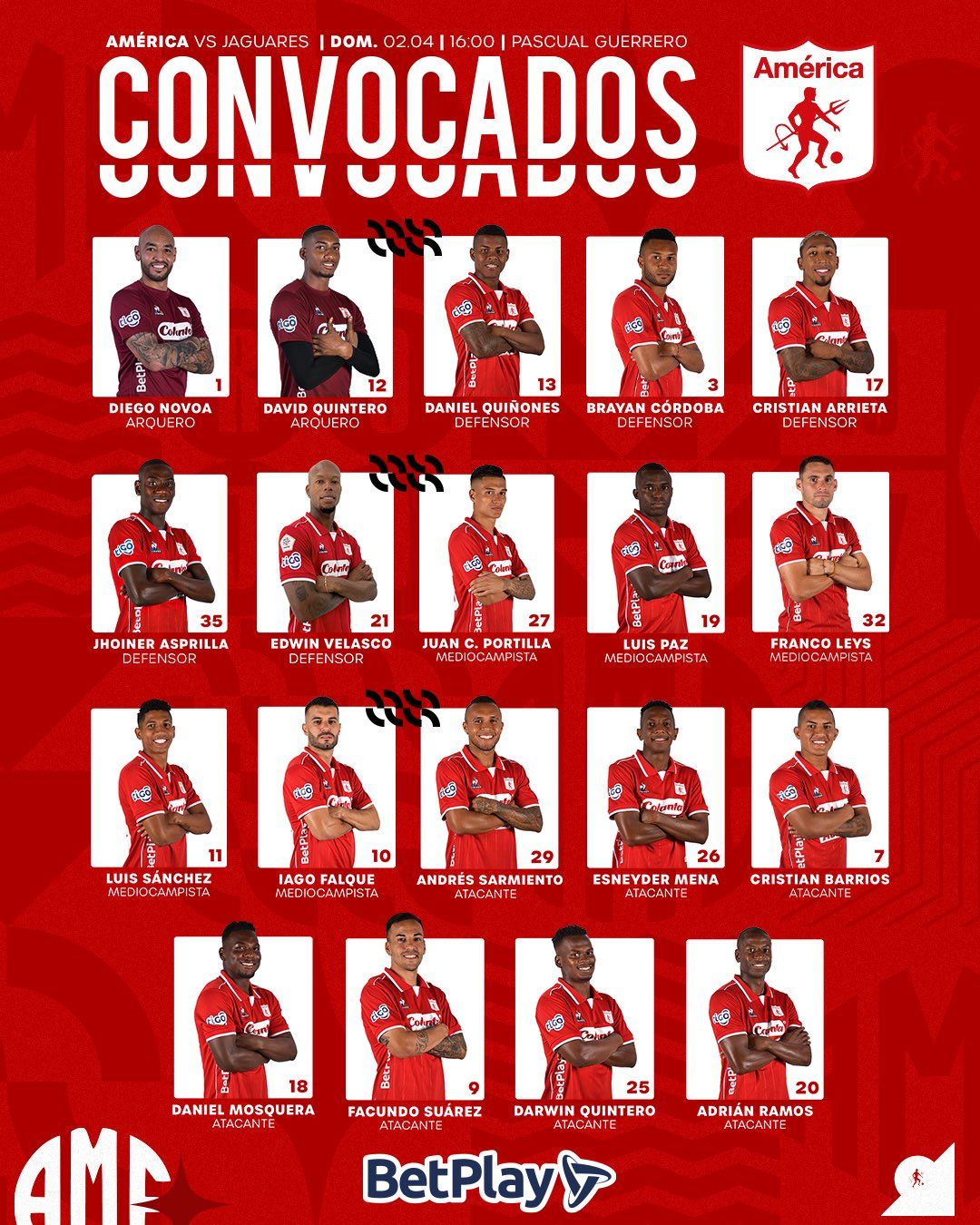 Convocados América de Cali Fecha 11 Liga BetPlay 2023