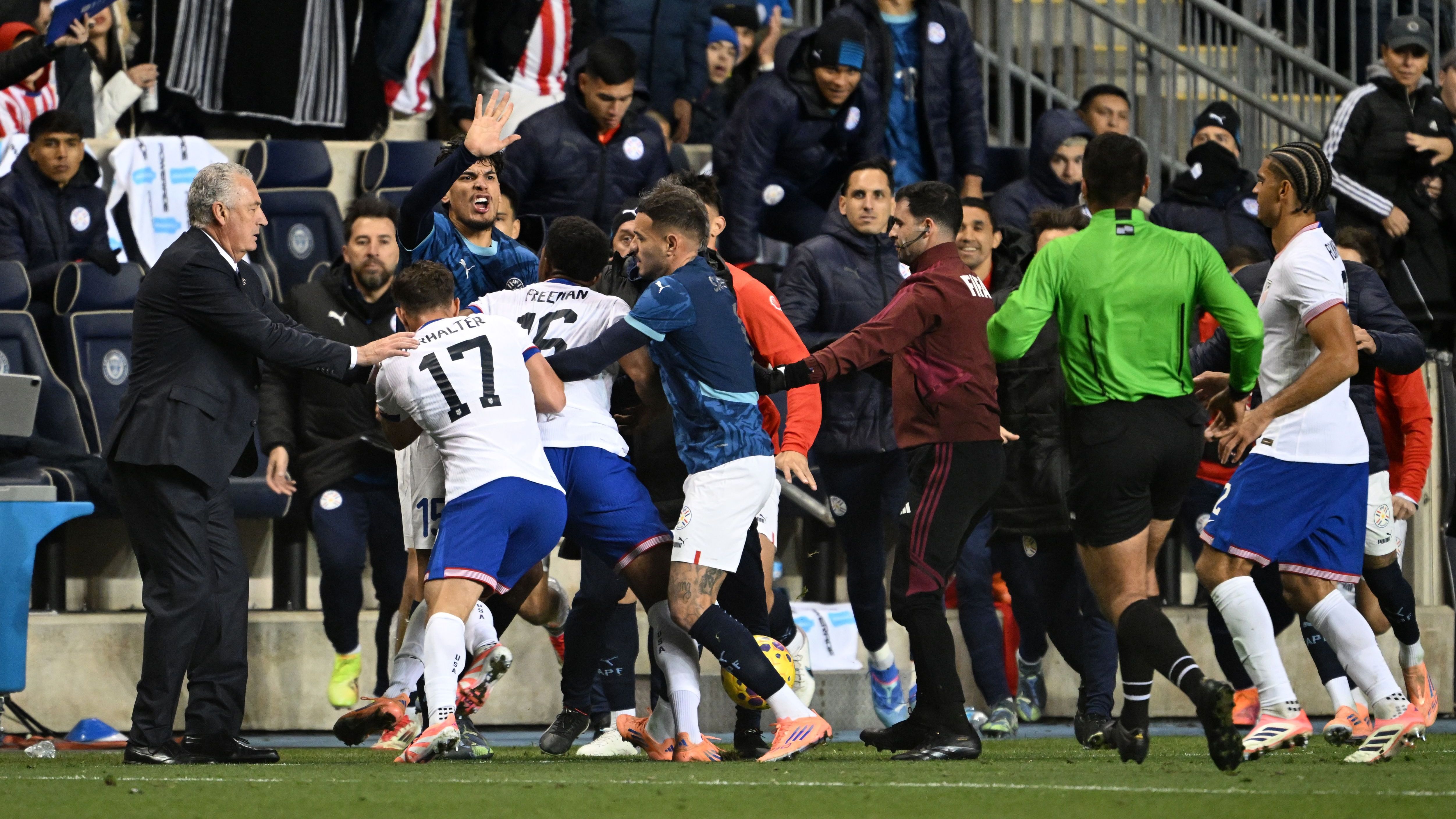 Alex Freeman USMNT Paraguay fight