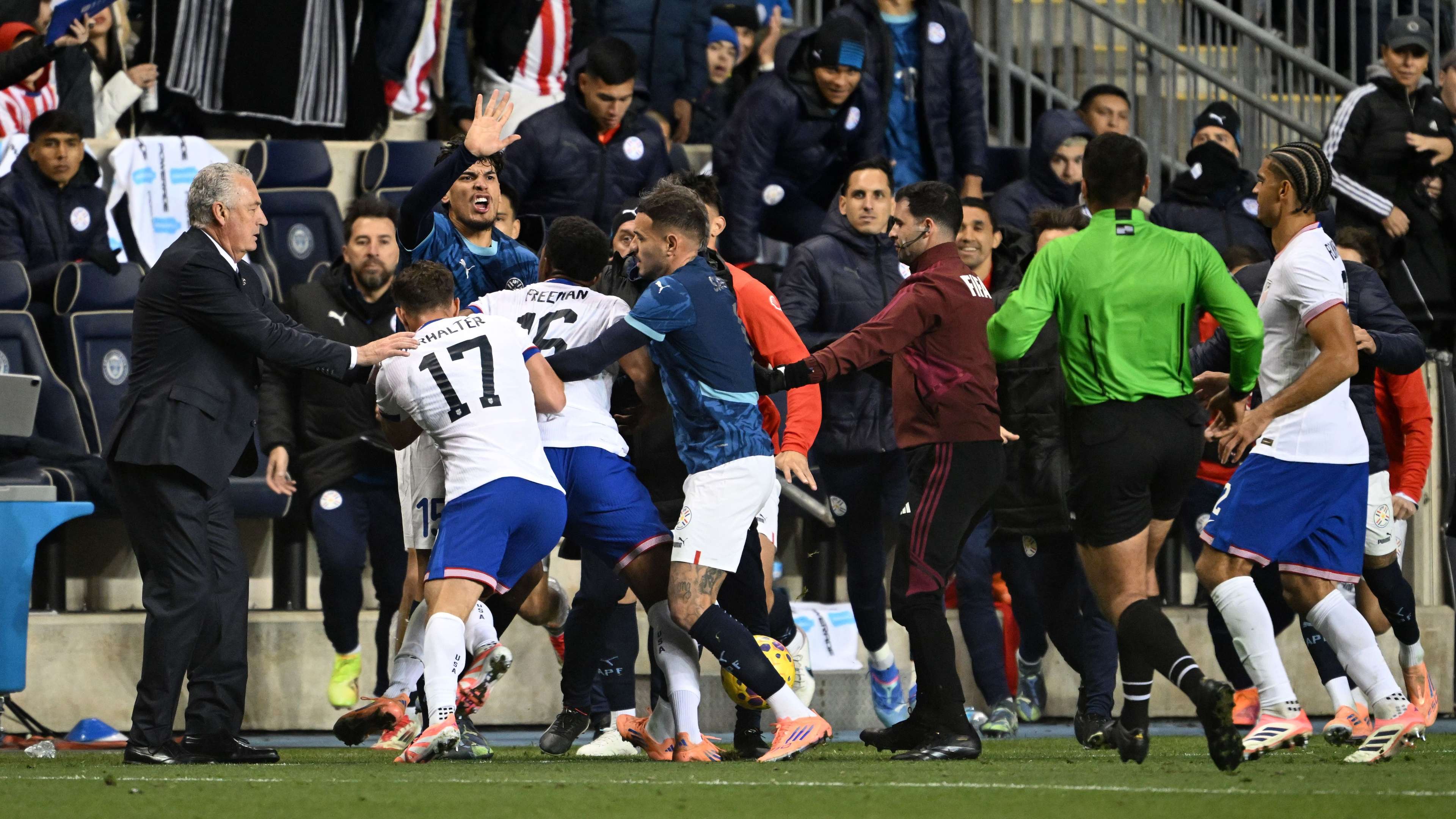 Alex Freeman USMNT Paraguay fight