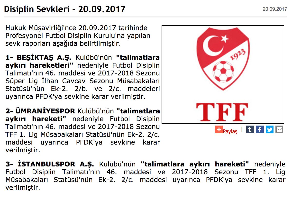 Besiktas PFDK 09202017