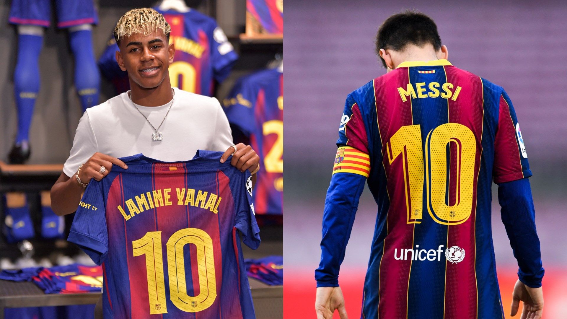 Lamine Yamal Lionel Messi Barcelona No.10