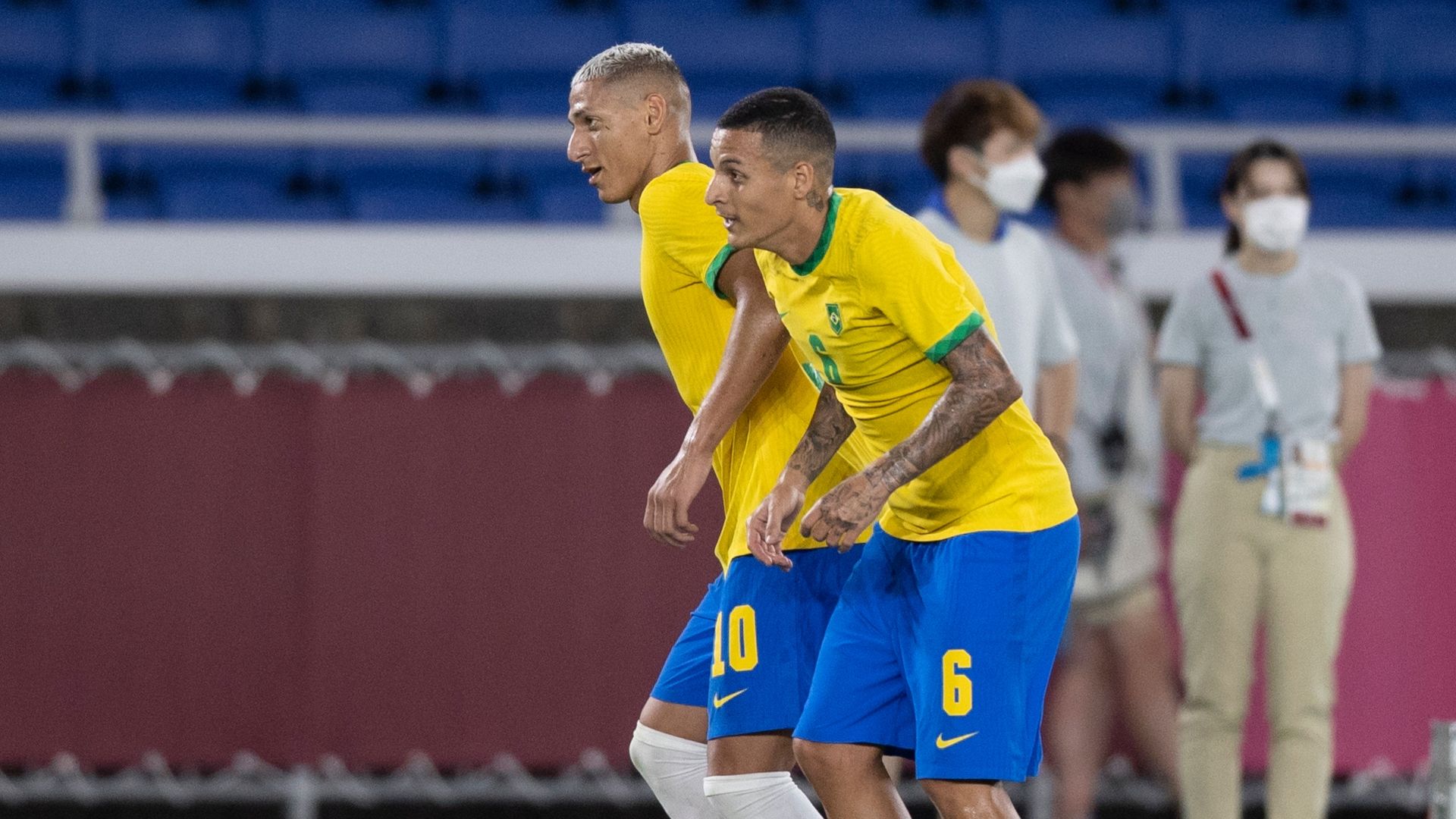 Richarlison e Arana fazem a dança do pombo em Brasil x Alemanha, Olimpíadas de Tóquio, futebol masculino, 22072021