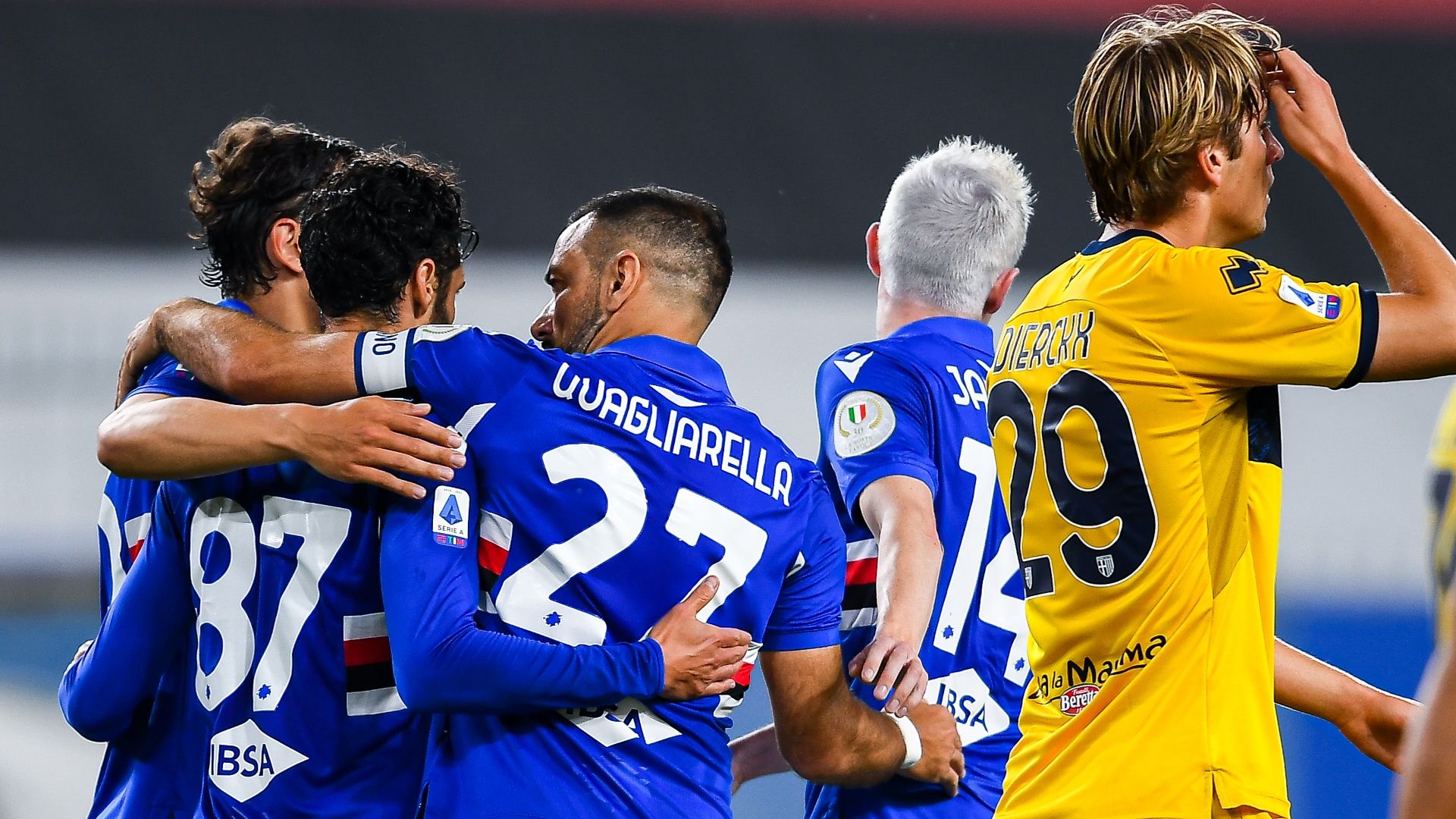 Quagliarella celebrating Sampdoria Parma