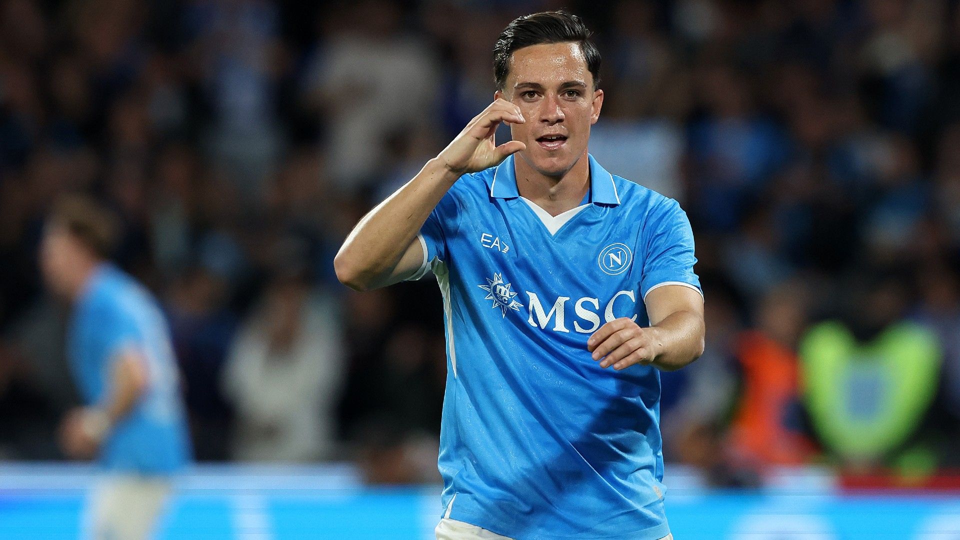 Giacomo Raspadori of Napoli celebrates after scoring 