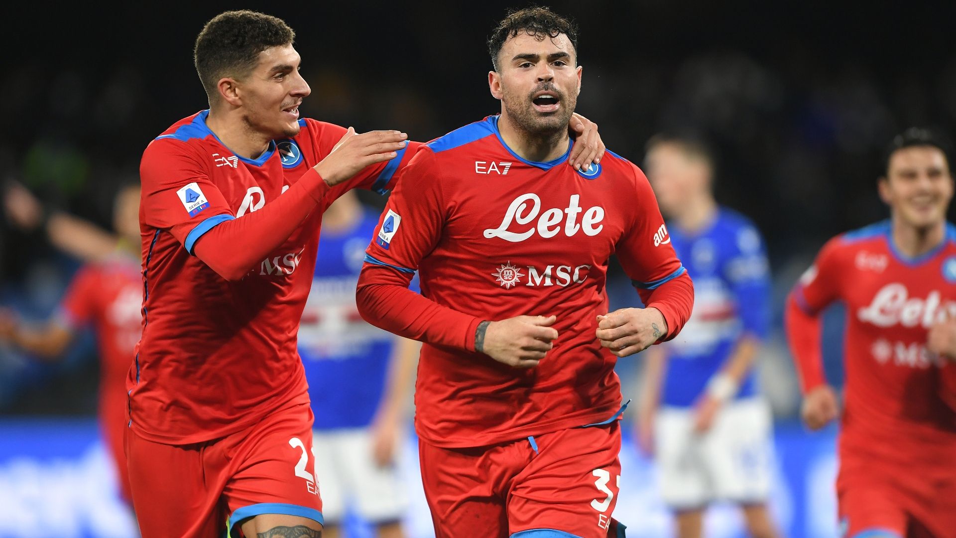 Petagna celebrating Napoli Sampdoria