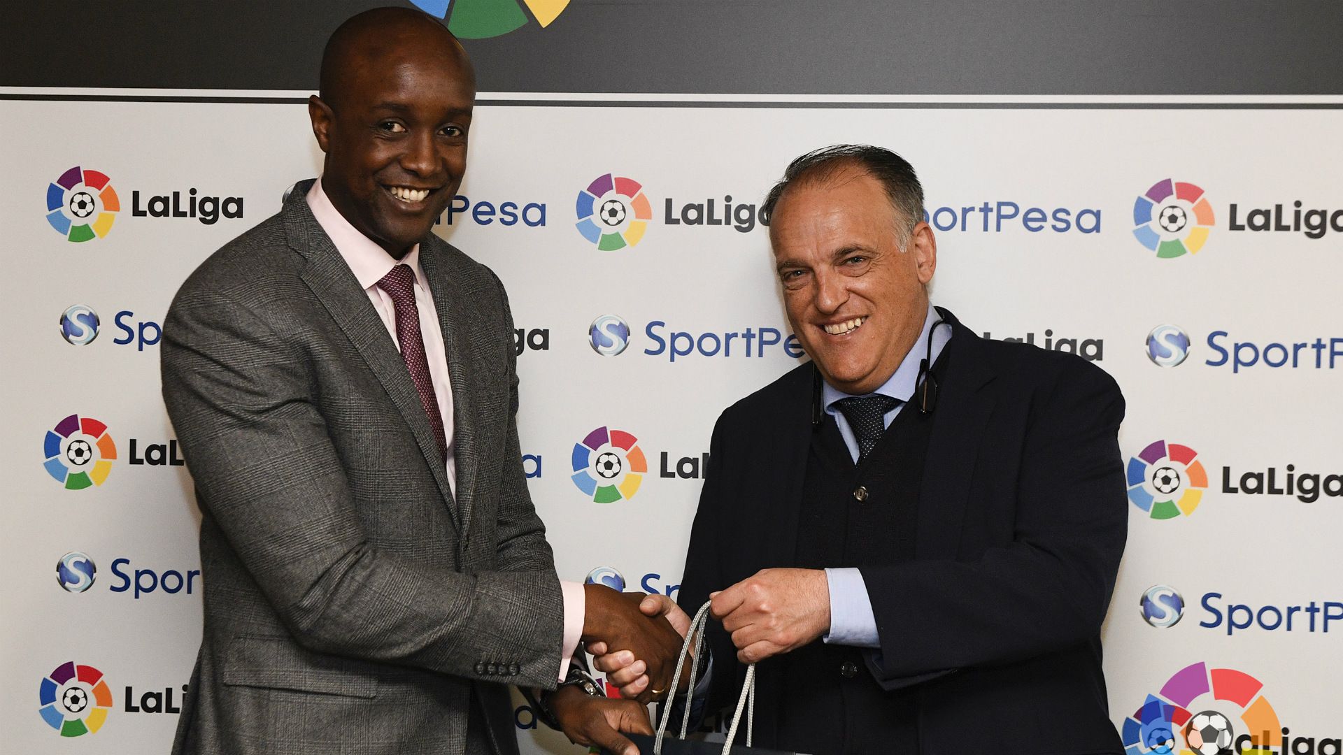 SportPesa CEO Ronald Karauri with La Liga's President Javier Tebas
