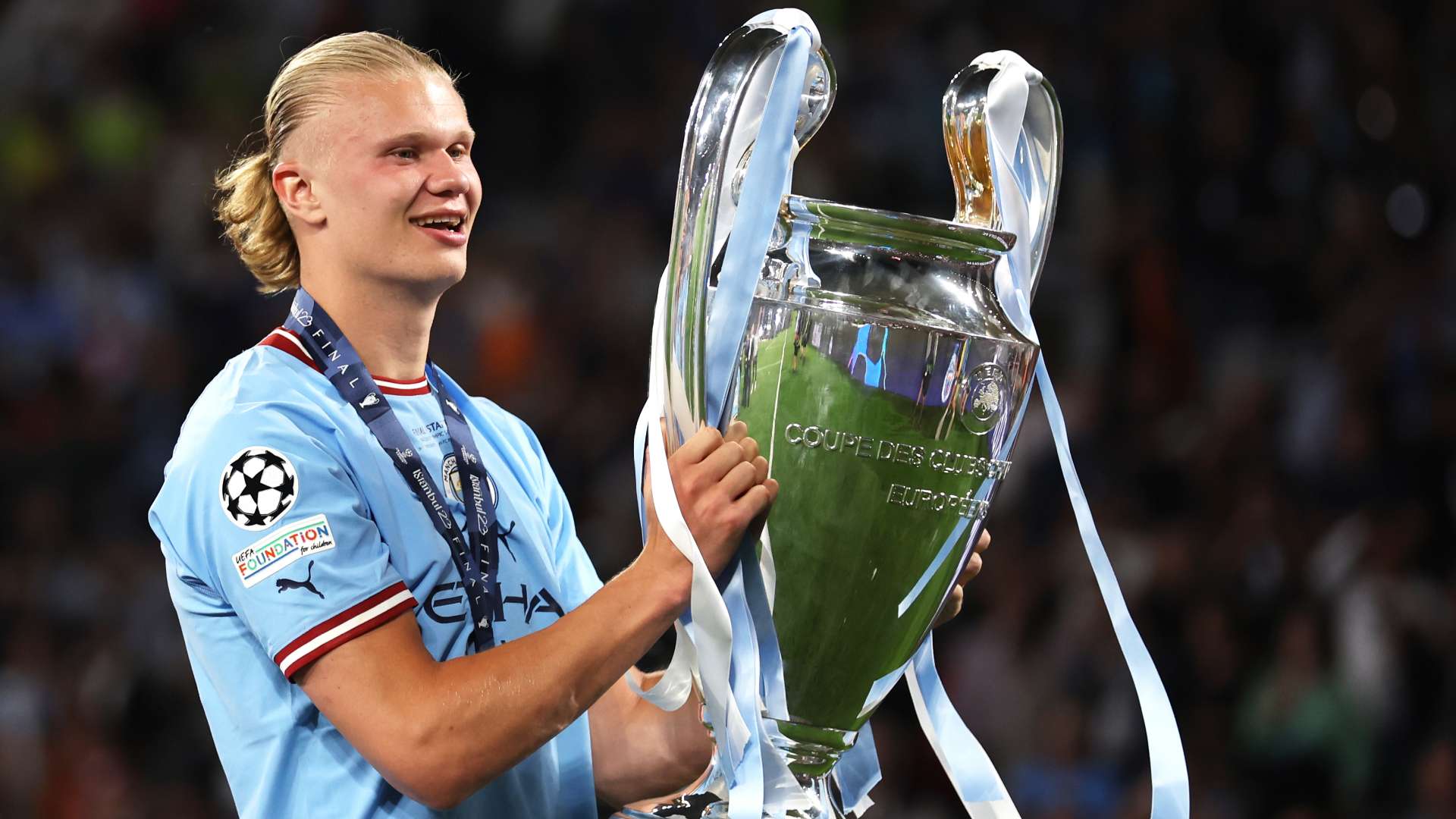 Erling Haaland Champions League trophy