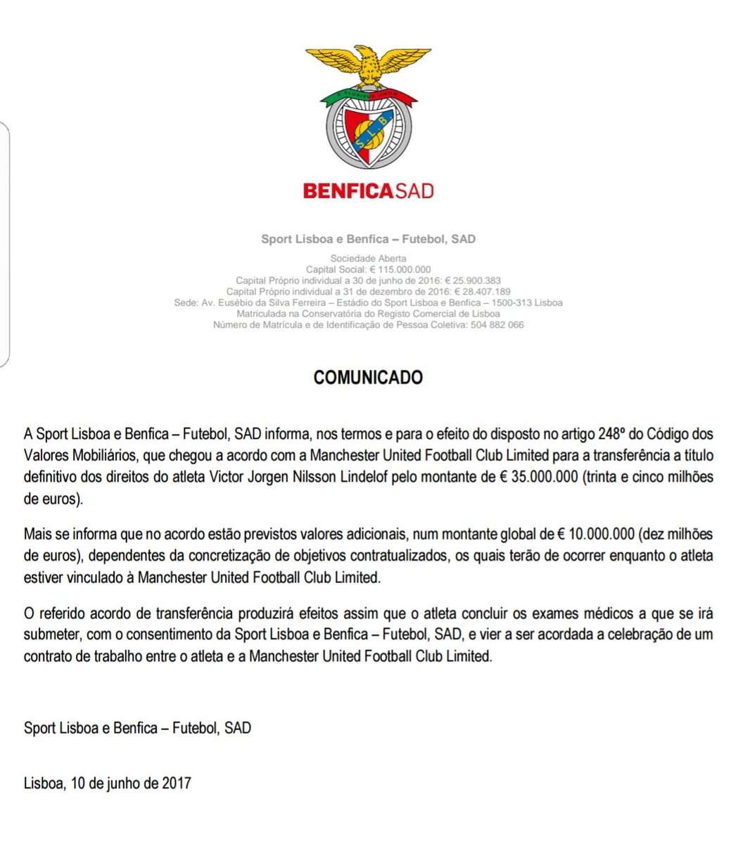 Benfica Lindelof release