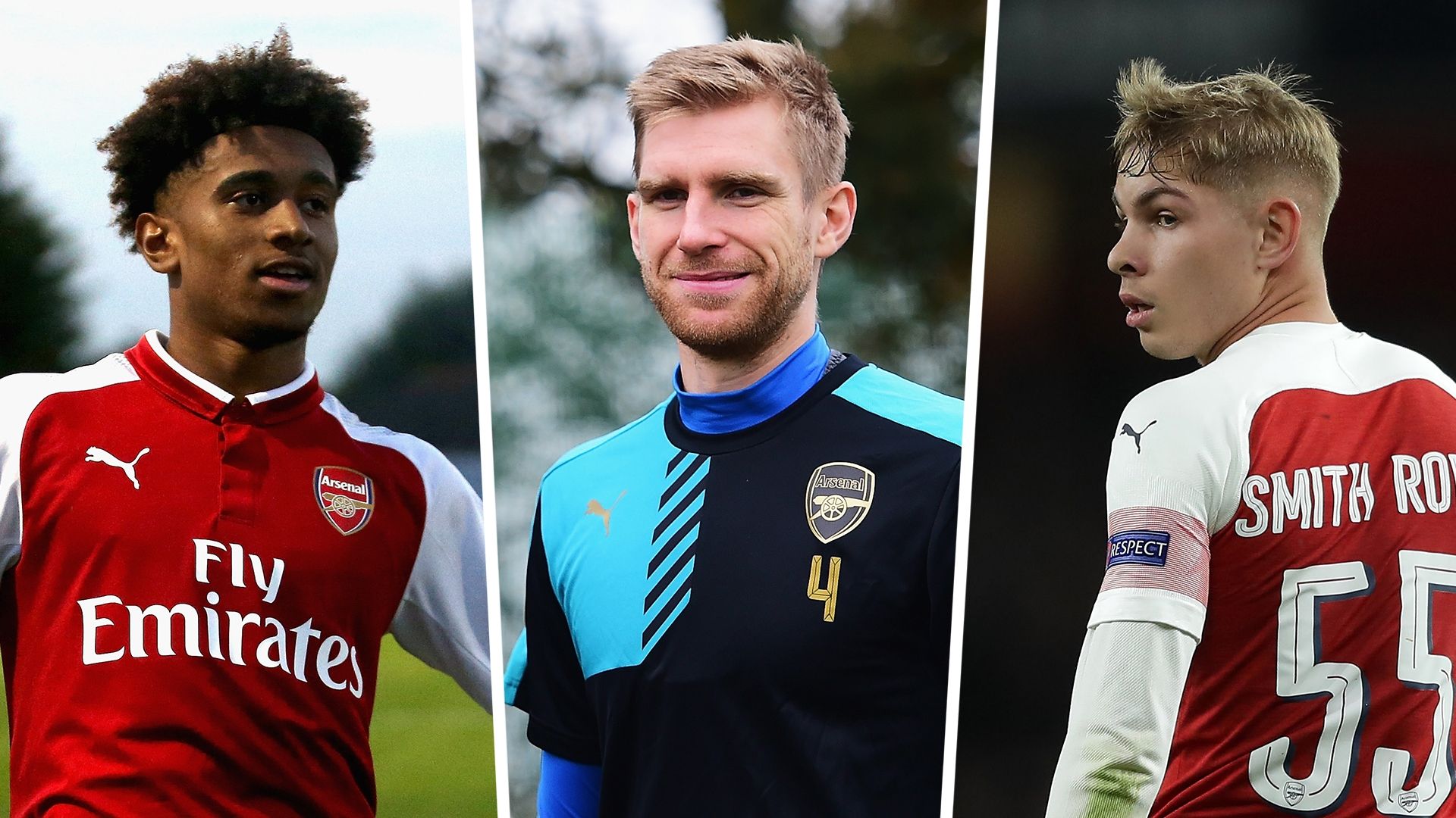 Reiss Nelson, Per Mertesacker, Emile Smith Rowe, Arsenal
