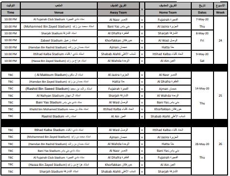 مواعيد الدوري الإماراتي