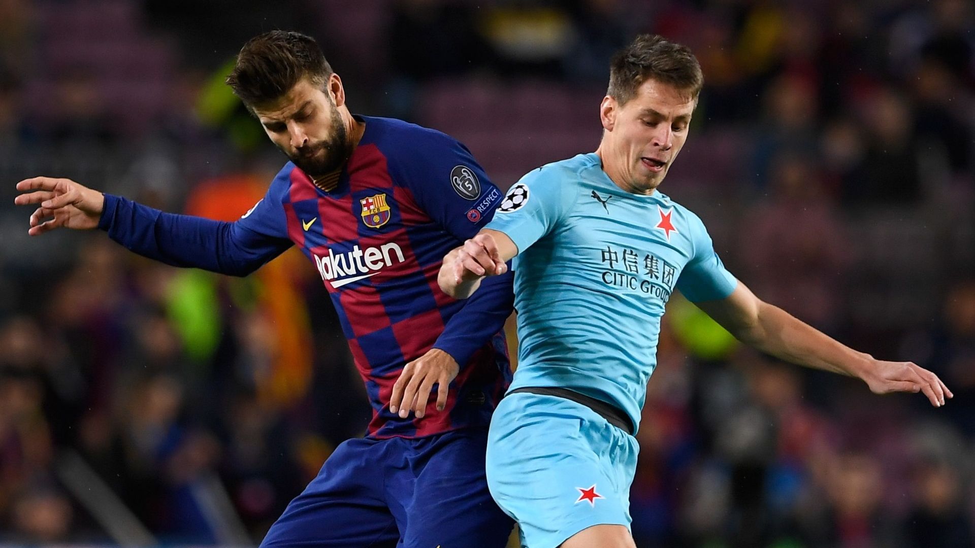 Gerard Pique, Lukas Masopust, Barcelona vs Slavia Prague