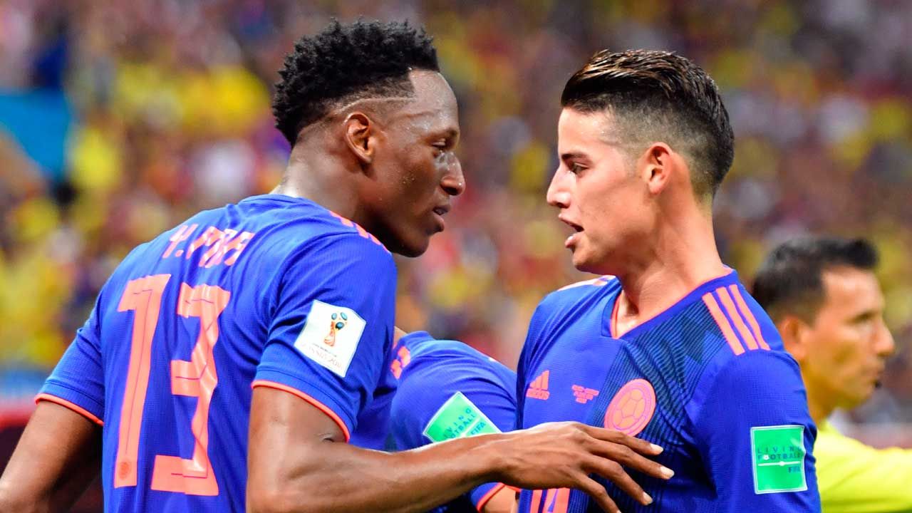 Yerry Mina and James Rodridguez. Colombia