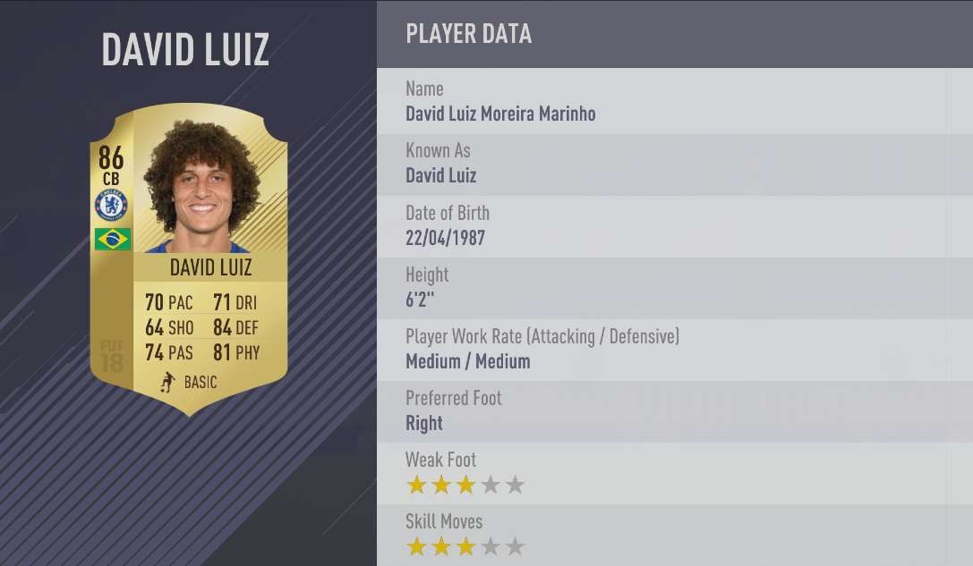 David Luiz FIFA 18