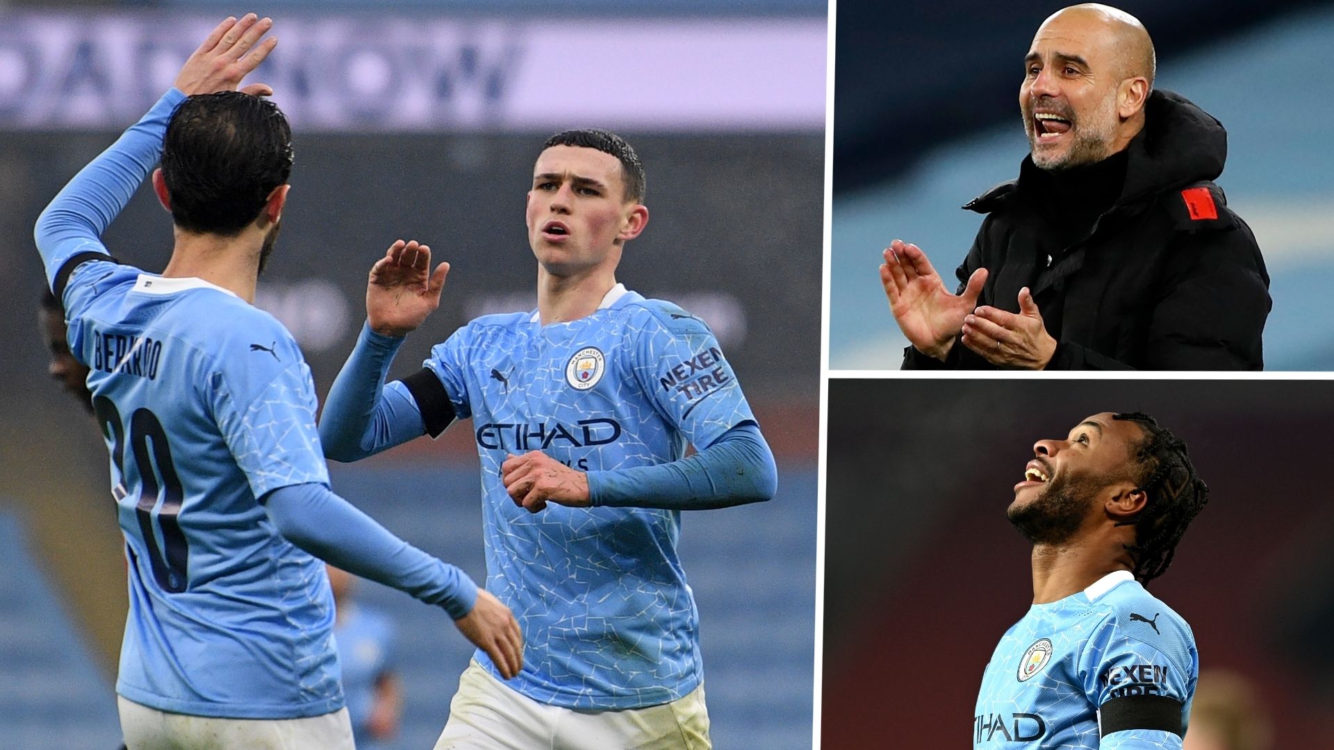 Phil Foden Pep Guardiola Raheem Sterling Manchester City GFX