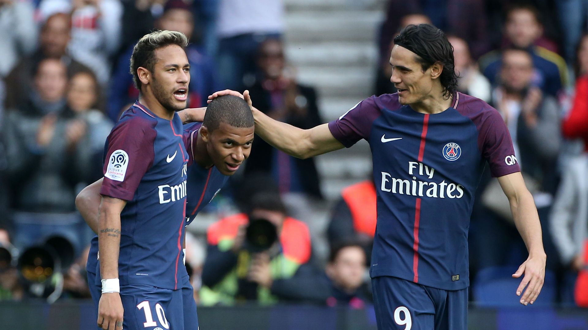 Kylian Mbappe, Neymar, Edinson Cavani PSG Ligue 1