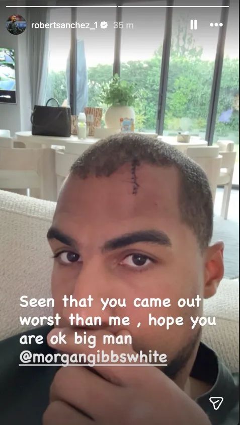 Robert Sanchez selfie showing facial injuries and stitches after a match