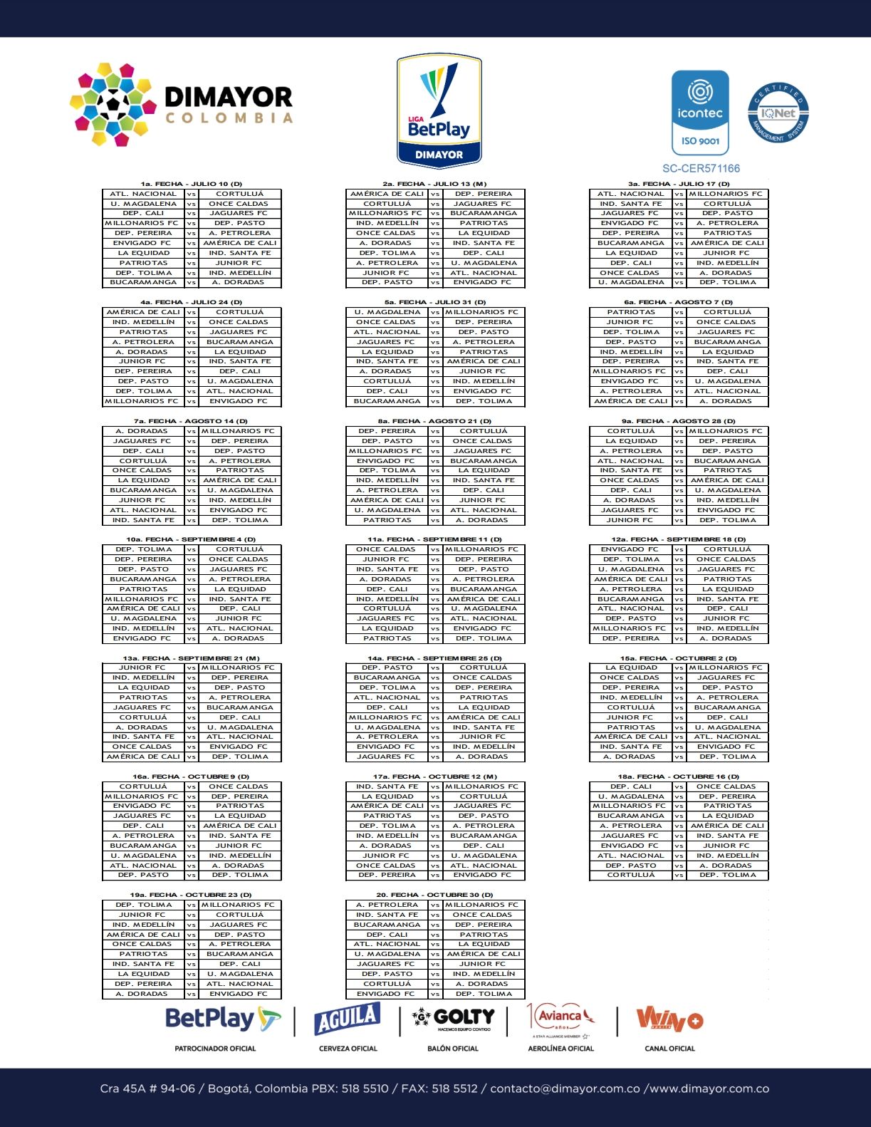 Fixture Liga BetPlay 2022 II