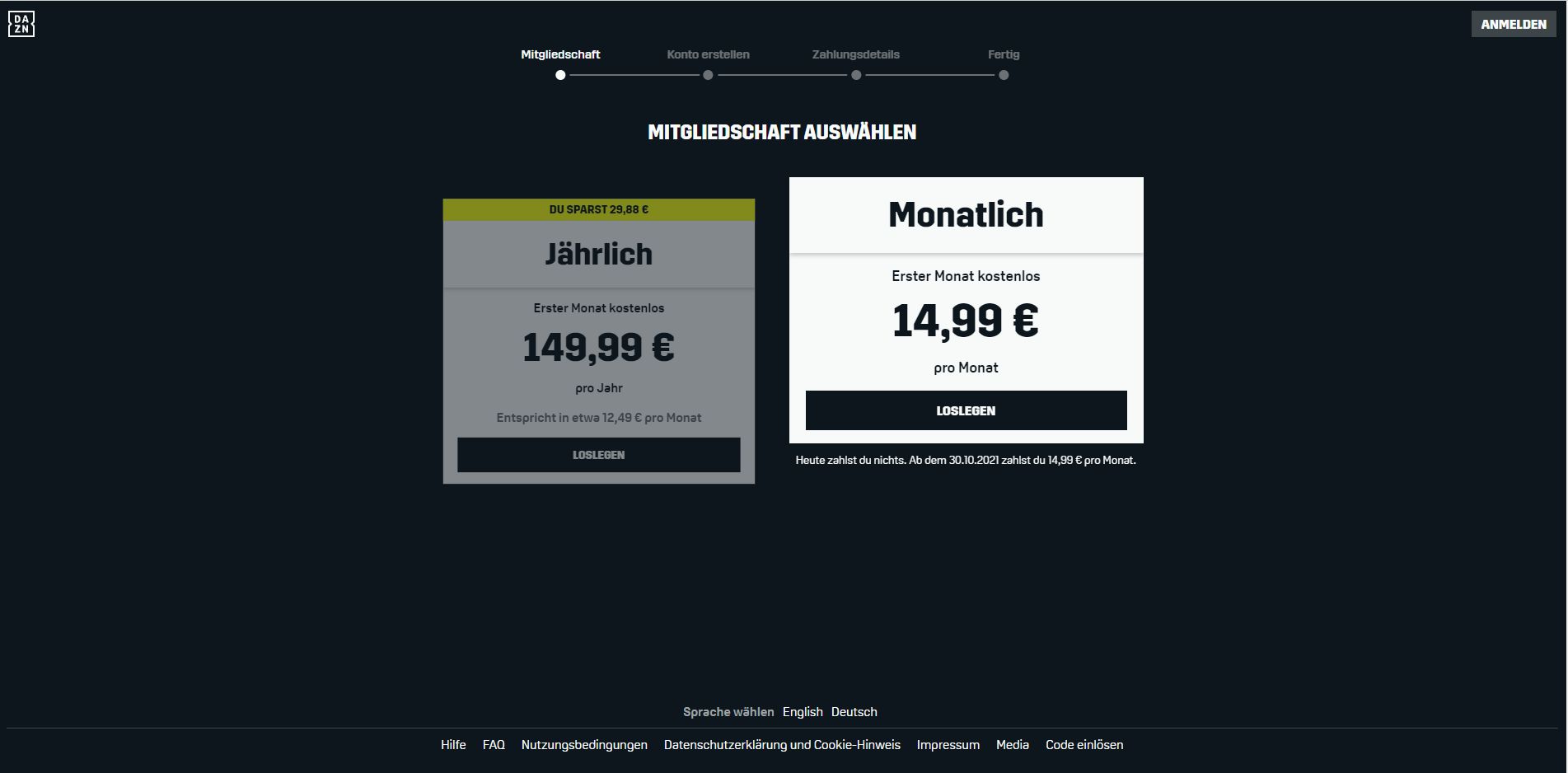 Kosten von DAZN Screenshot 2021