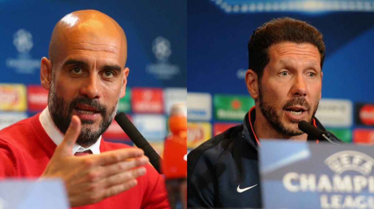Collage Pep Guardiola Diego Simeone FC Bayern Atletico Madrid