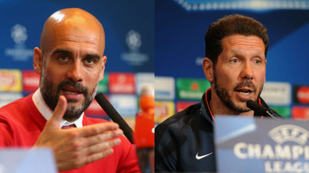 Collage Pep Guardiola Diego Simeone FC Bayern Atletico Madrid