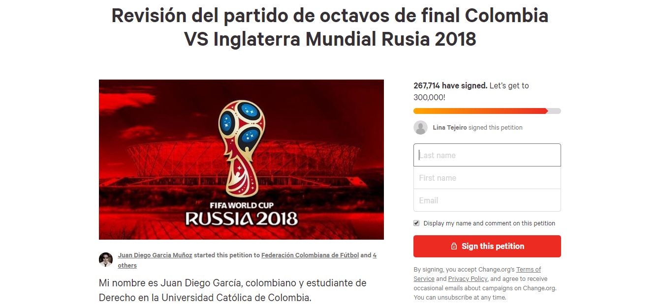 Colombia petition World Cup 2018