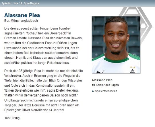 Alassane Plea(Bundesliga 11R Spieler des Tages)