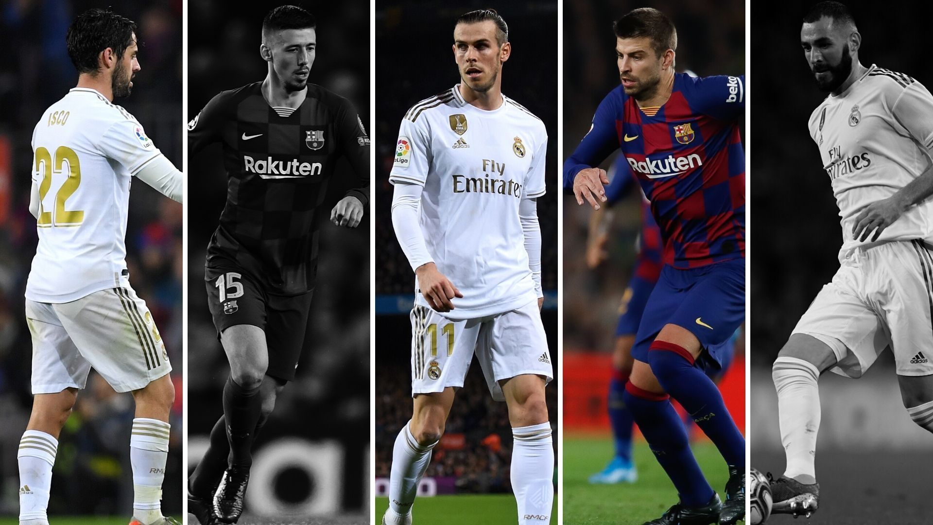 Isco, Lenglet, Bale, Piqué y Benzema, Barcelona-Real Madrid