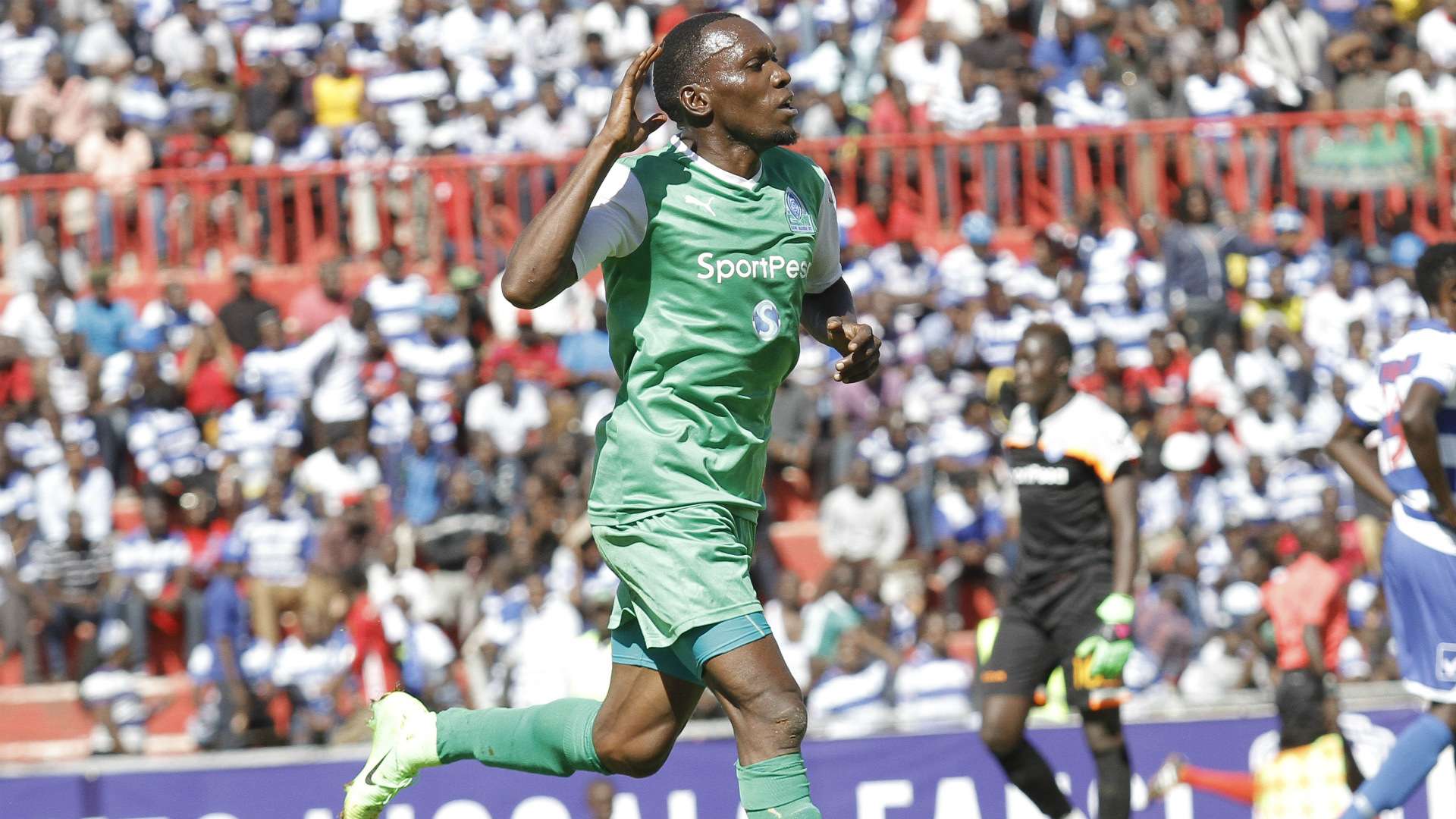 Gor Mahia striker Meddie Kagere celebrates against AFC Leopards.