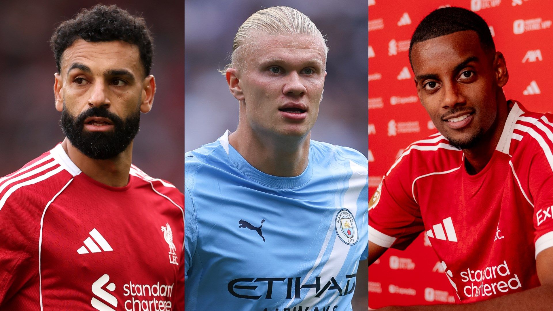 Mohamed Salah, Erling Haaland, and Alexander Isak