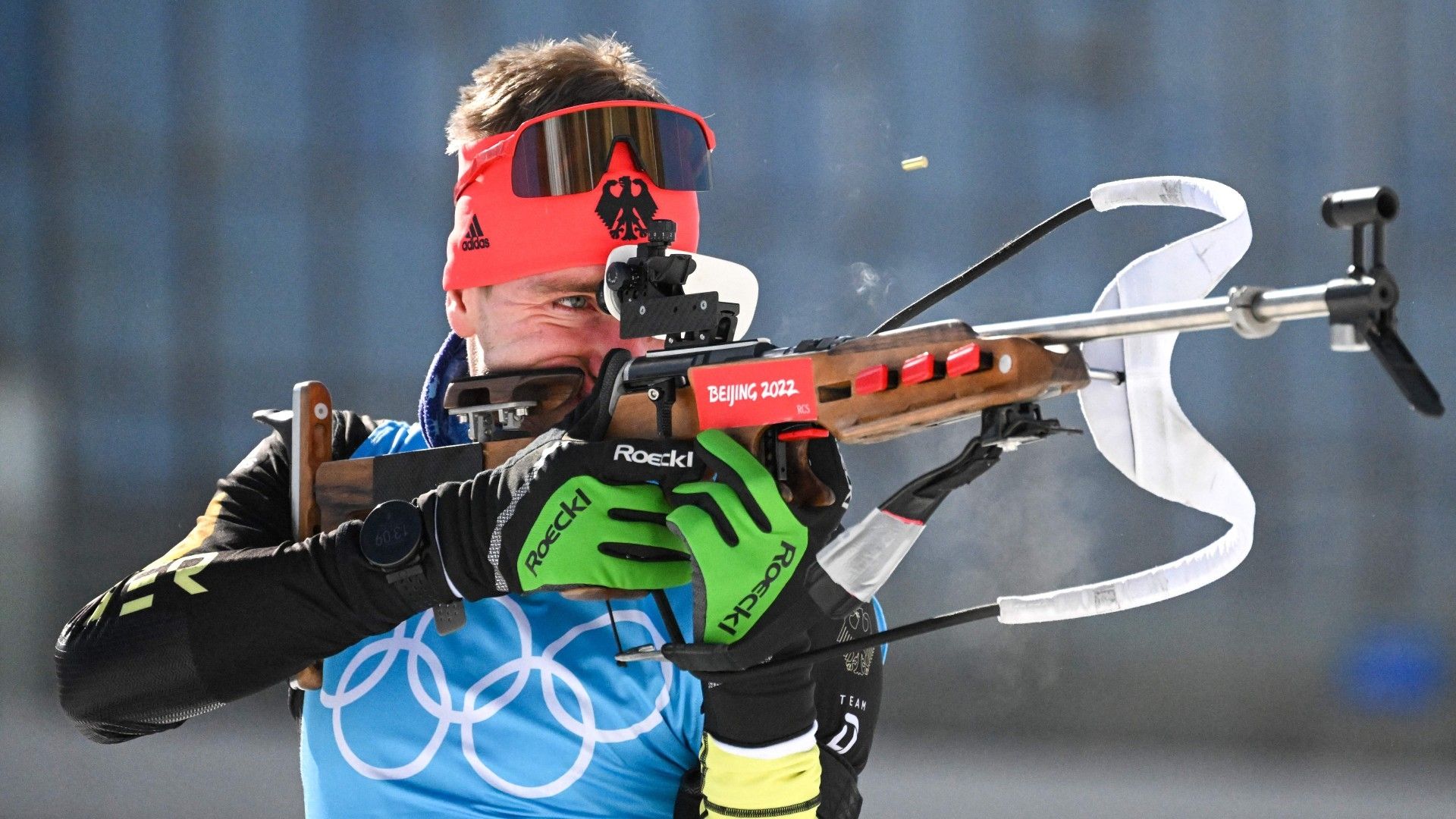 Germany's David Zobel trains at the shooting range