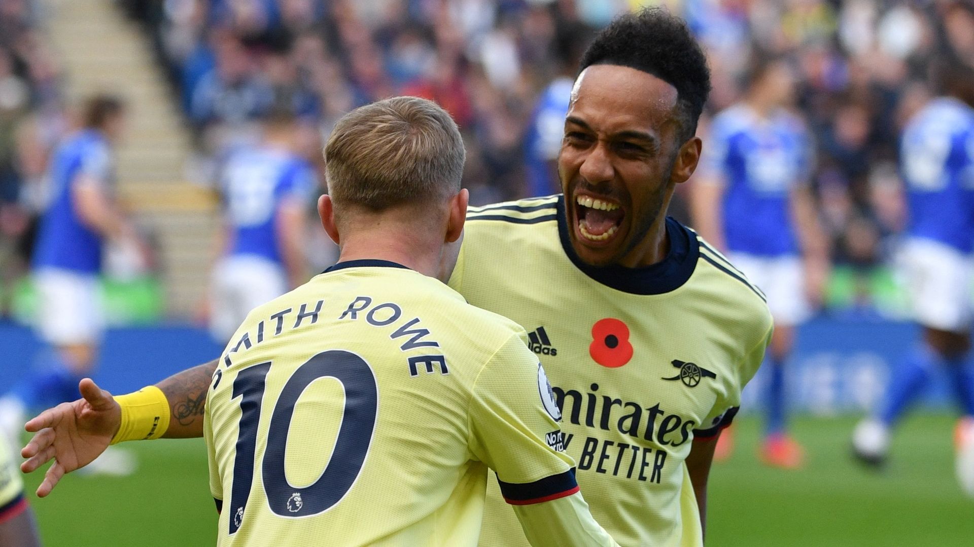 Emile Smith Rowe, Pierre-Emerick Aubameyang, Leicester vs Arsenal 2021-22