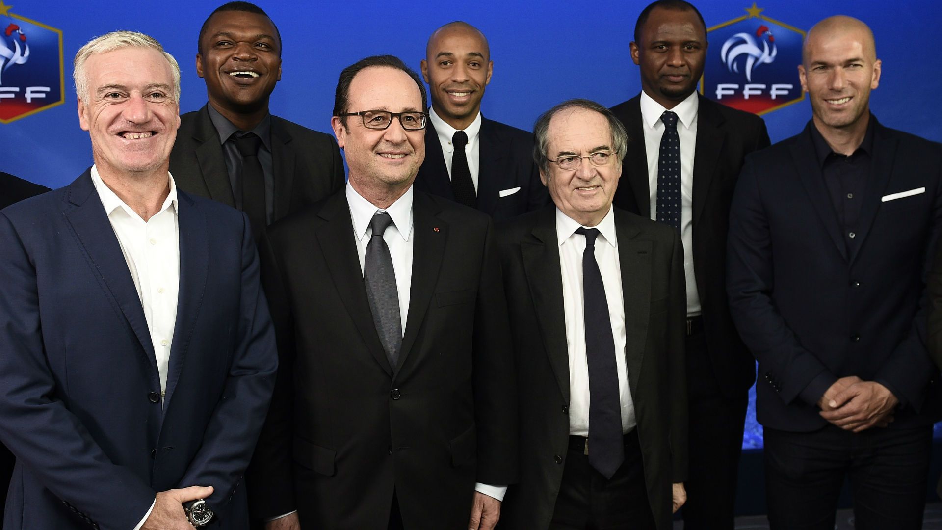 Didier Deschamps François Hollande Noel Le Graet Marcel Desailly Thierry Henry Zinedine Zidane France Brazil Friendly 26032015