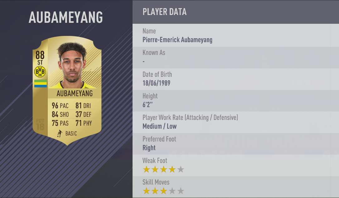 Aubameyang FIFA 18