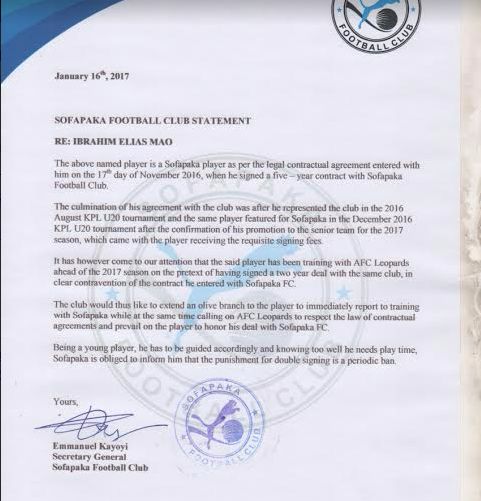 Sofapaka letter on Mao