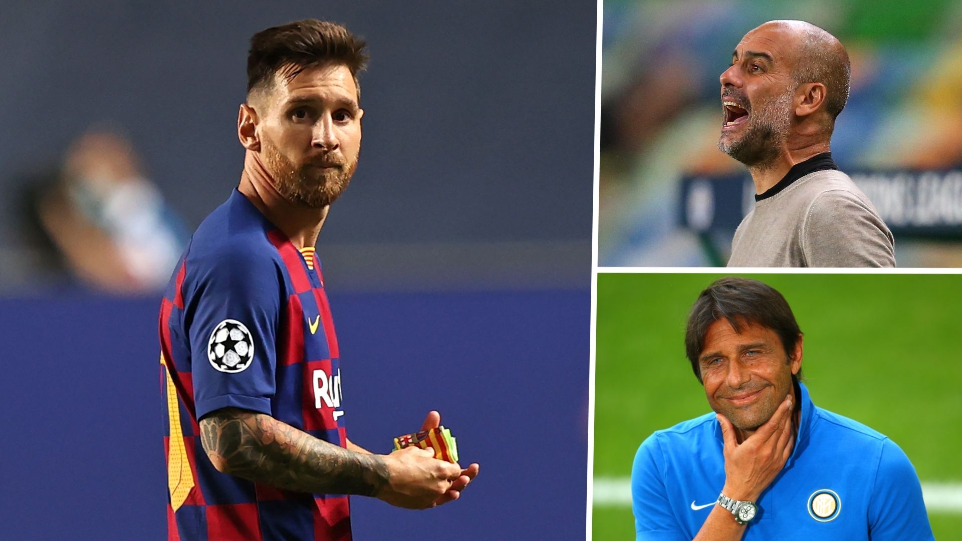 Lionel Messi Pep Guardiola Antonio Conte Barcelona Man City Inter GFX