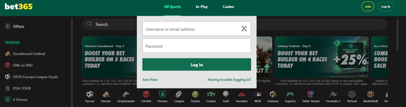 bet365 log in