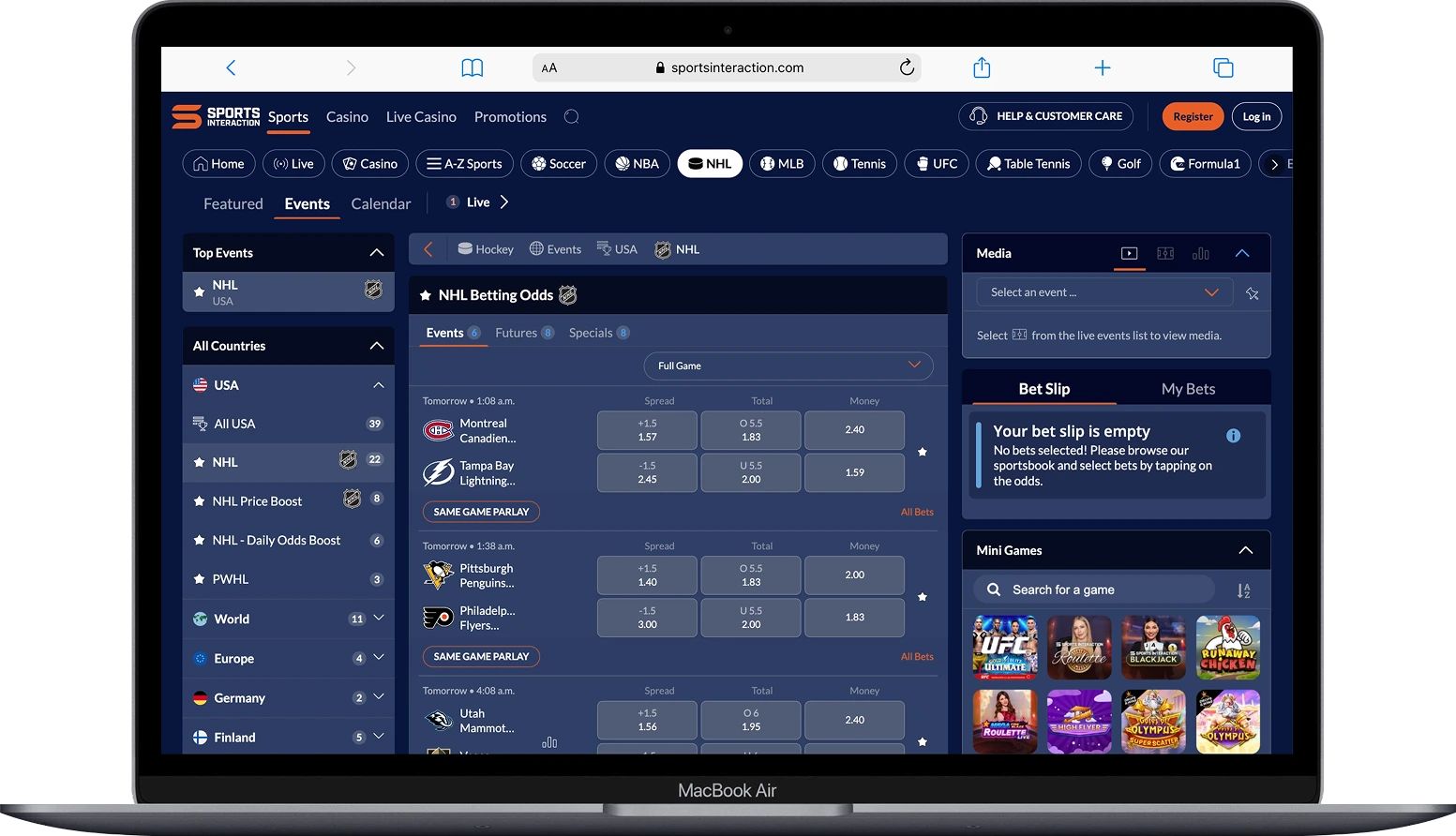 sports interaction roc nhl