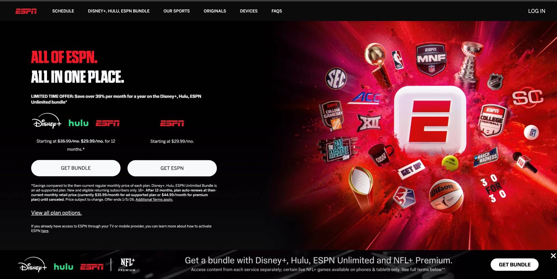 ESPN home screen