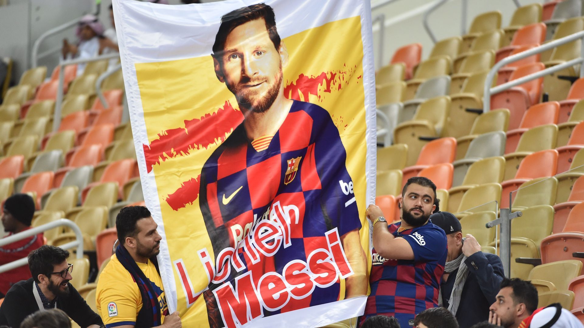 Pancarta Messi Barcelona Atlético de Madrid Supercopa de España