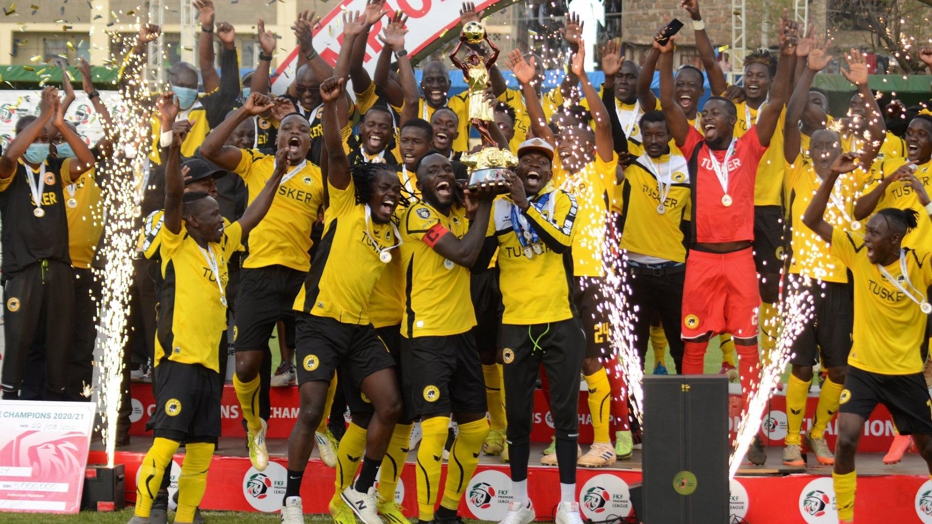 Tusker with FKF Premier League trophy.