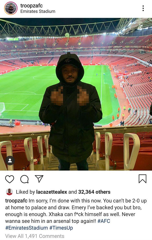 Lacazette liking Instagram post mocking Arsenal players