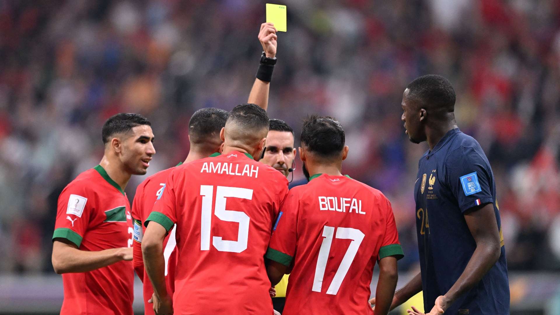 Sofiane Boufal yellow card Morocco France World Cup 2022
