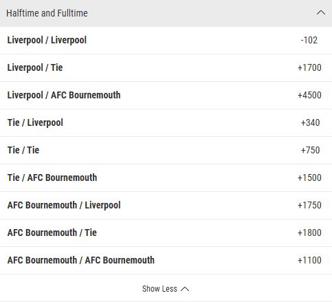 half time/full time soccer betting