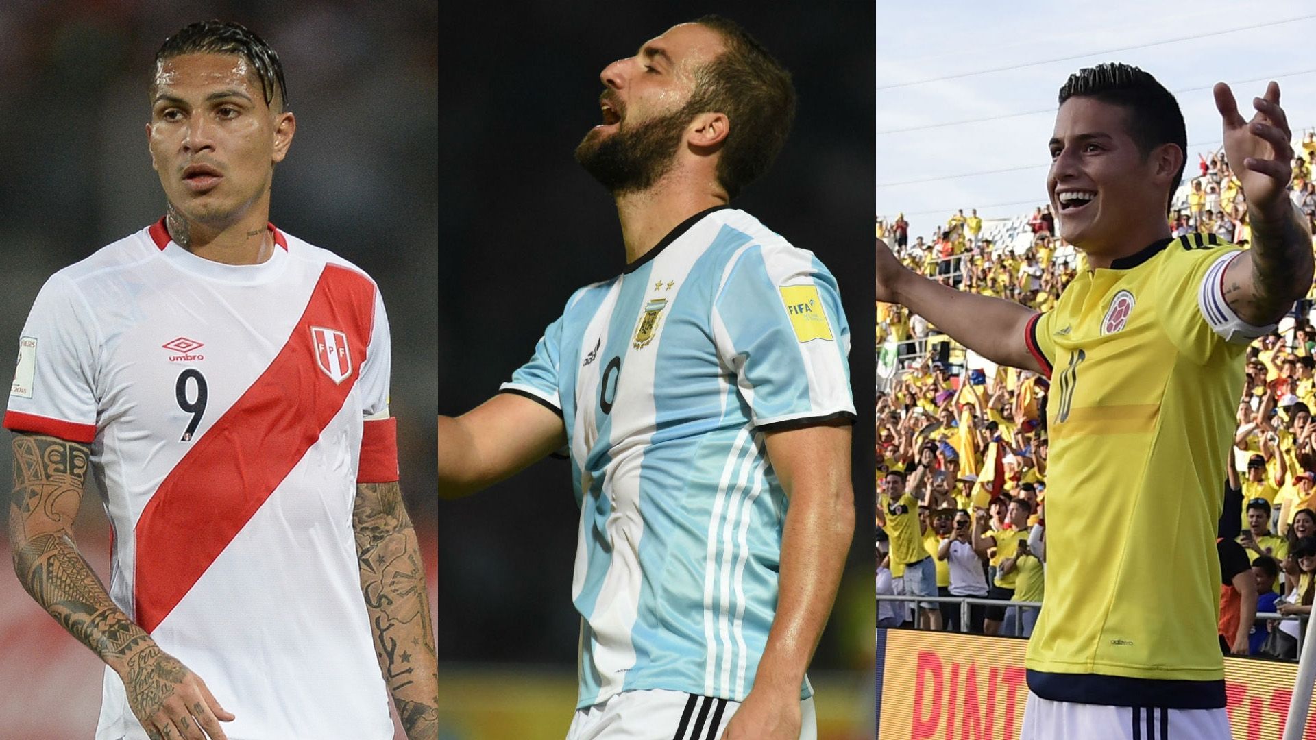 Paolo Guerrero Gonzalo Higuain James Rodriguez Eliminatorias