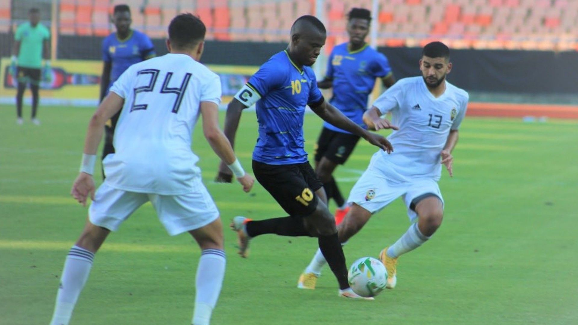Mbwana Samatta of Tanzania vs Libya in action.
