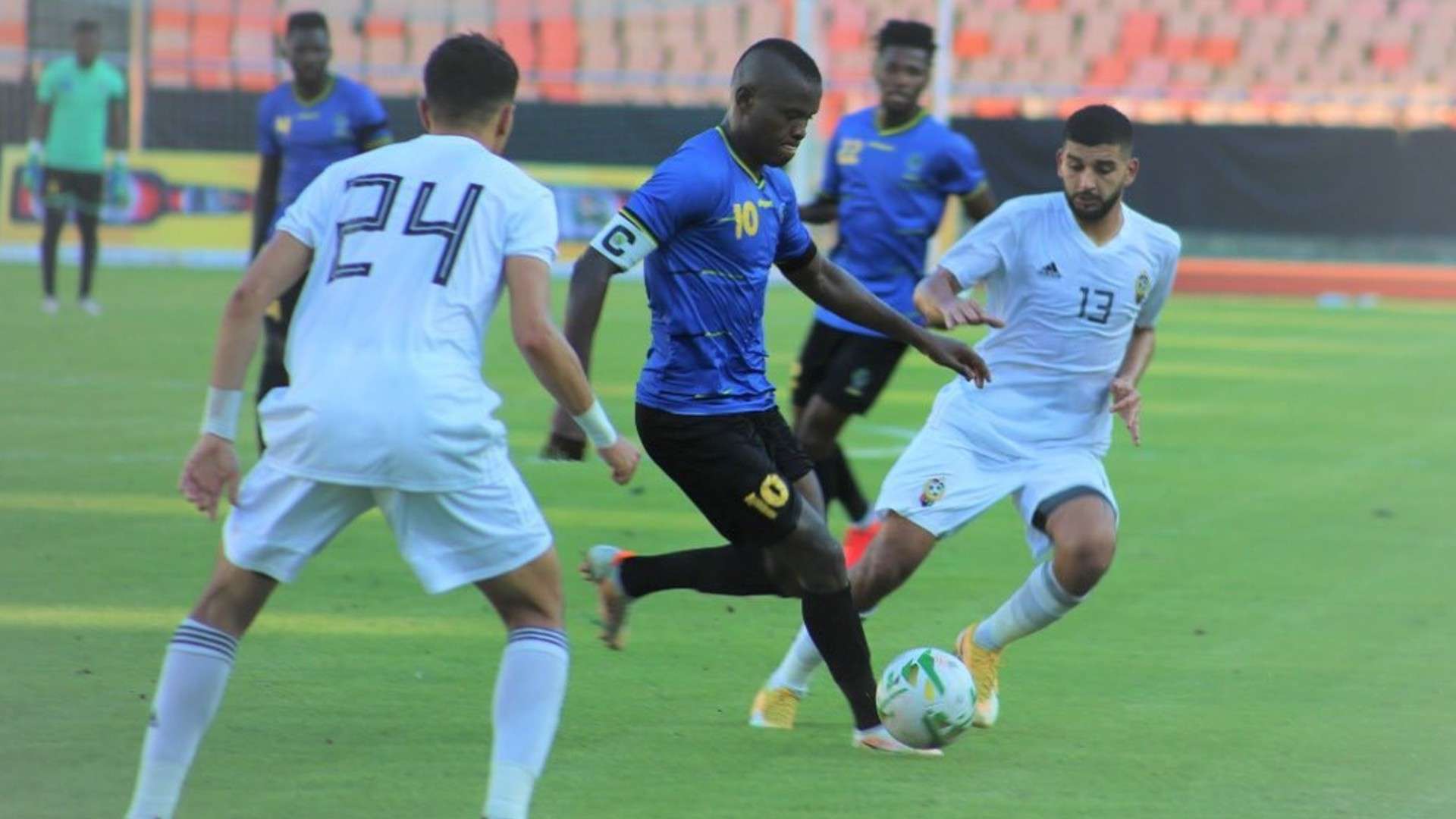 Mbwana Samatta of Tanzania vs Libya in action.
